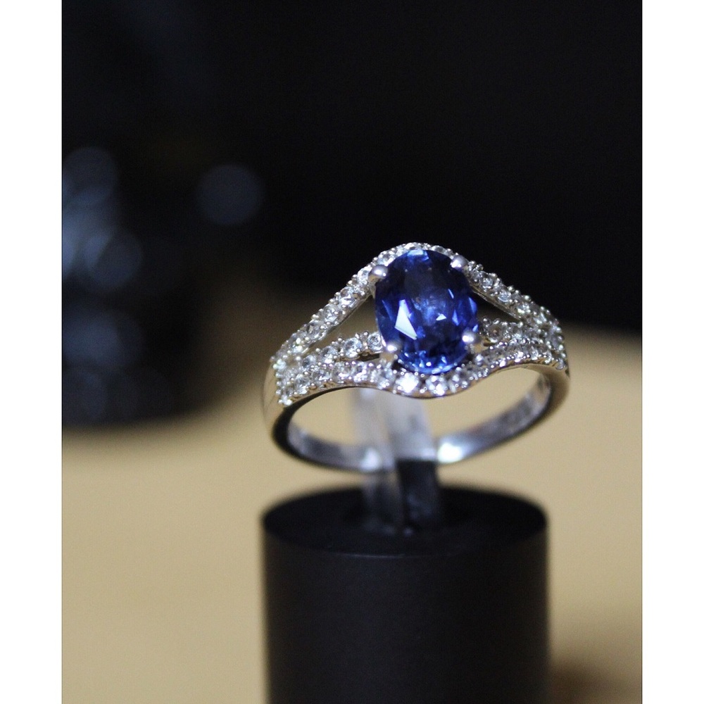 Sterling Silver Sapphire Diamond Ring